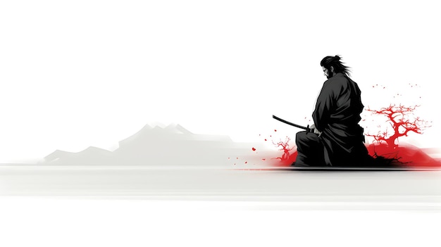 Samurai calm minimalist style white backround