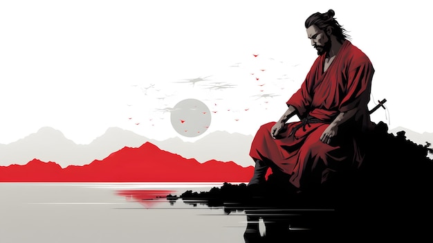 Samurai calm minimalist style white backround