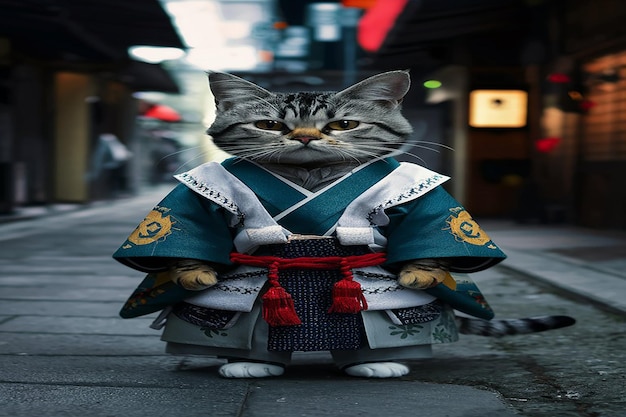 Samurai Cat A Feline in Traditional Japanese Garb