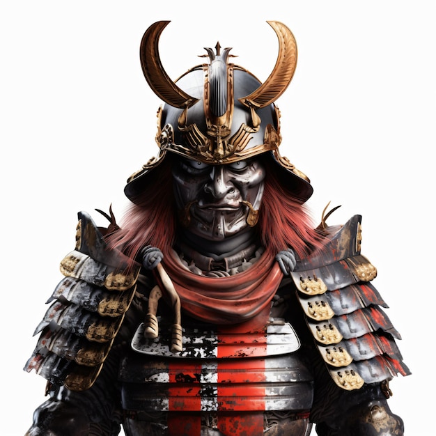 A samurai closeup isolated on white transparent background