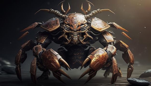 Samurai crab digital art illustration Generative AI