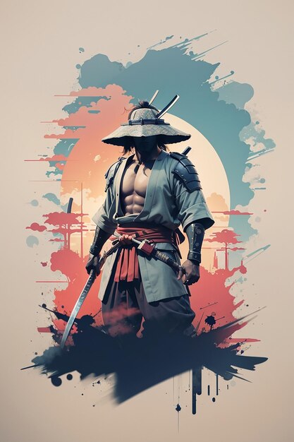 Samurai Head Mascot or Logo muscular and stylish anime samurai silhouette in faded