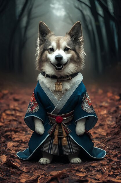 Samurai-hond Een antropomorfe hond gekleed in Japanse traditie