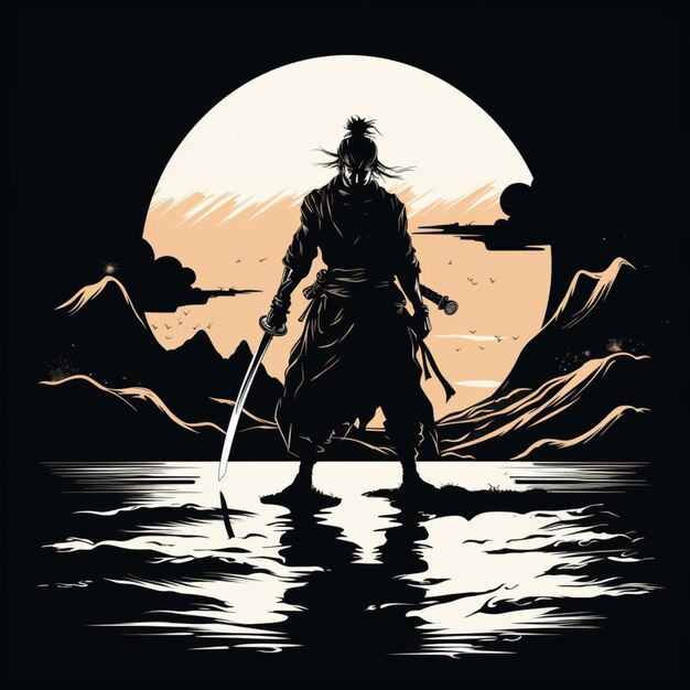 samurai illustration design art on black background