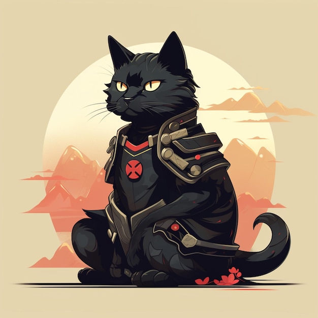 samurai kitten illustration