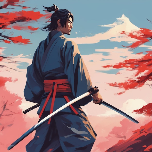 Samurai Met Een Zwaard In Hand Vector Illustratie Acryl Schilderij Trending Op Pixiv Fanbox Palet