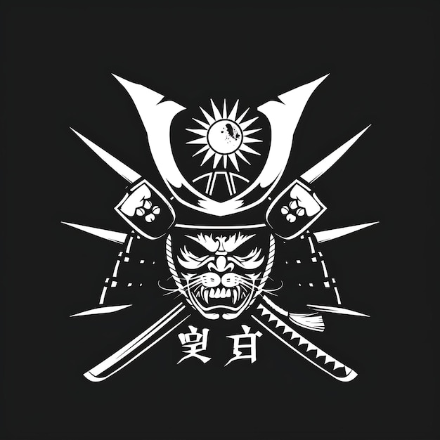 Photo samurai shogun mon logo with katanas and rising suns for dec tshirt tattoo ink outline cnc design