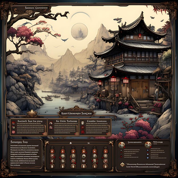 Samurai Shogunate Pop Up Ui Feudal Japan Themed Rpg Console Design Art Graphic Frame Card Decor