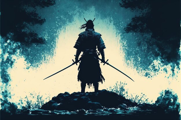 Create wa wallpaper for pc with a samurai in a field