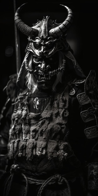 A samurai statue with a face and a big smile.