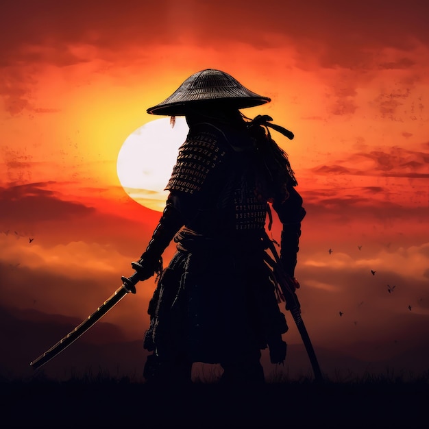 Samurai at sunset generative ai