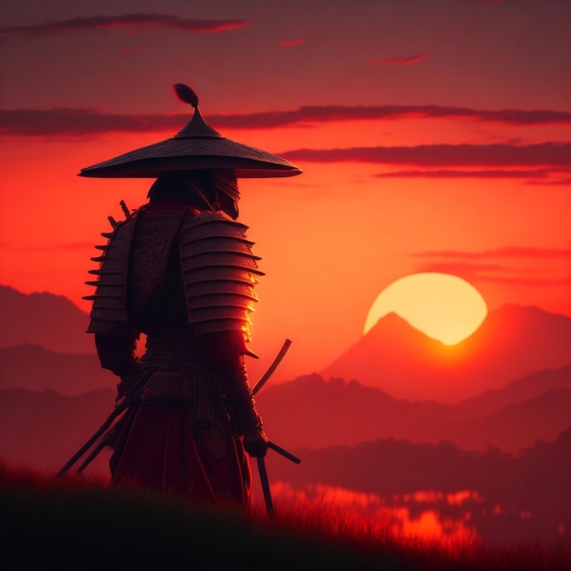 Samurai at sunset