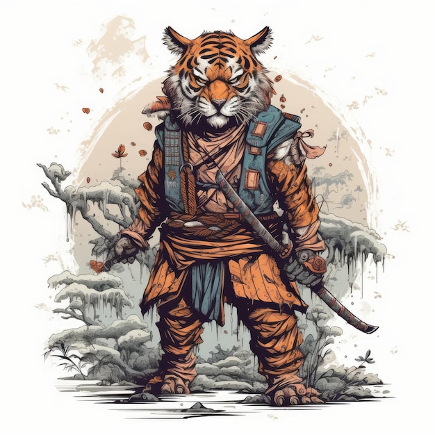 samurai tiger zombie vector illustration for t shirt