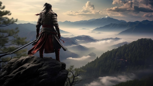 Photo samurai on top of mountain