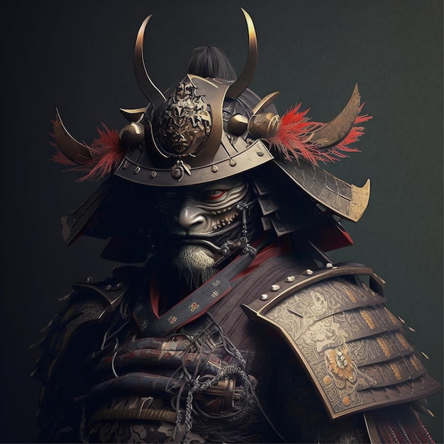 Photo a samurai with a red feather on his head and a helmet with a red head.