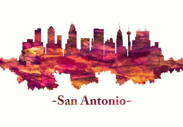 San Antonio Texas skyline in red