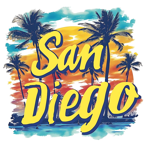 Photo san diego text with laid back and beachy typography design s watercolor lanscape arts collection