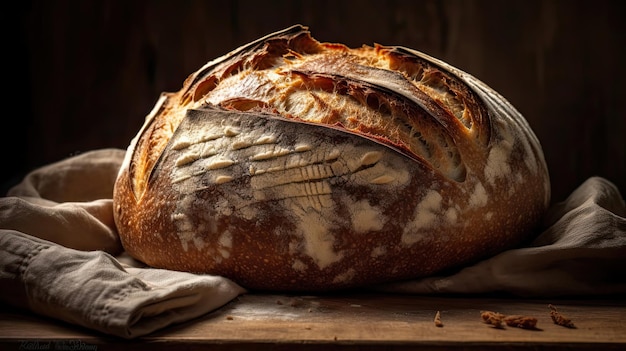 Photo san francisco sourdough bread on a wooden table with a blurred background