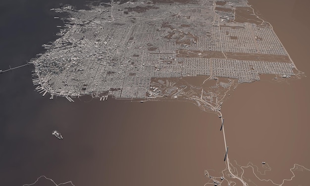 San francisco stadsplattegrond d rendering luchtfoto satellietweergave