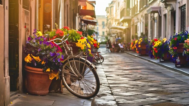 Photo san giuliano narrow street with a bicycle in rimini italy