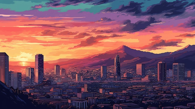 San Jose Sunset In 1770s A Pixel Art Illustration