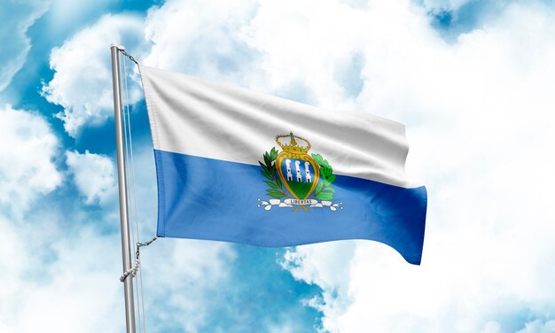 San Marino flag waving on sky background 3D Rendering