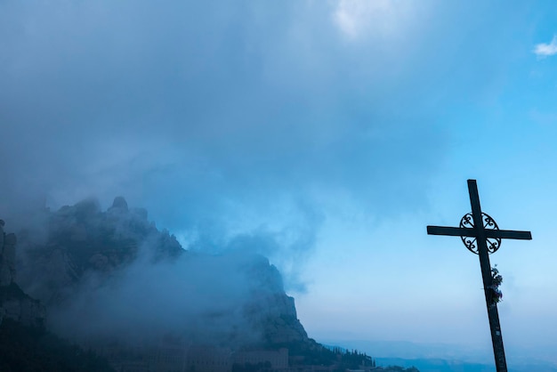 San Miguel Cross at the monastery of Santa Maria de Montserrat in Catalonia Spain