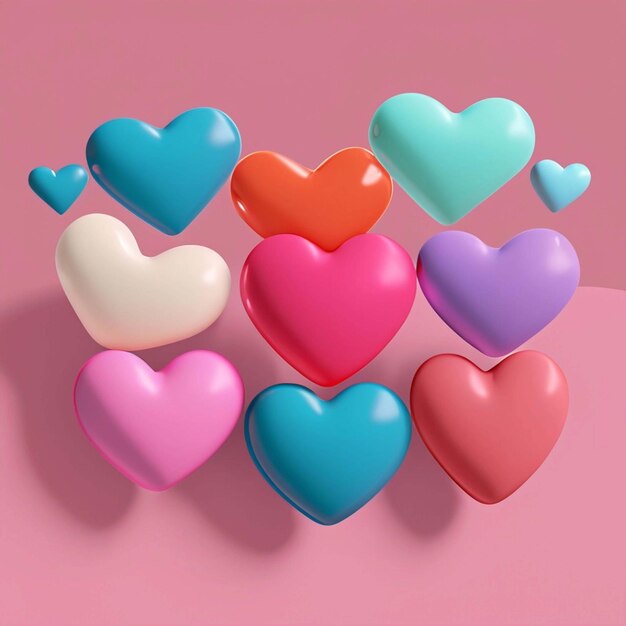 Photo san valentines day background 3d rendering pink heart balloons and piece of paper in pink background