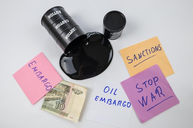 Sanctions and regulation of Russia's actions on the territory of Ukraine spilled barrels of oil and Russian rubles Stop the war Stop Russia and Putinoil embargo