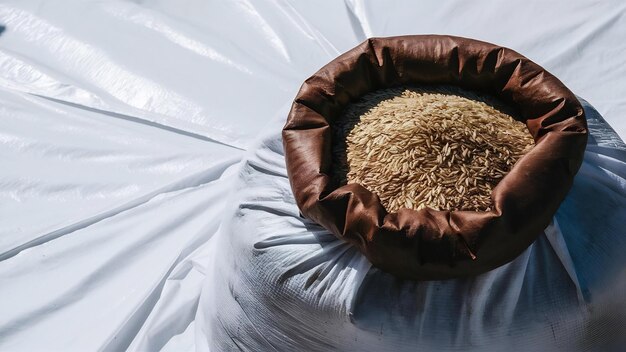 Sand bag or white plastic canvas sack for rice or agriculture product isolated on white background