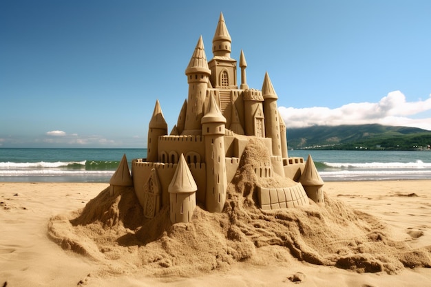 Строить песчаный замок на пляже.