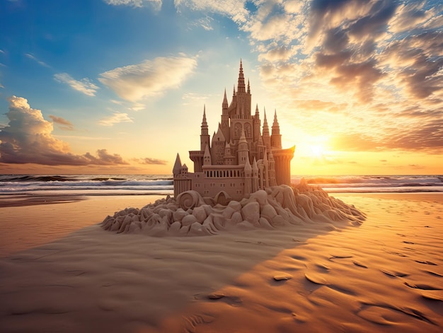 a sand castle on a beach