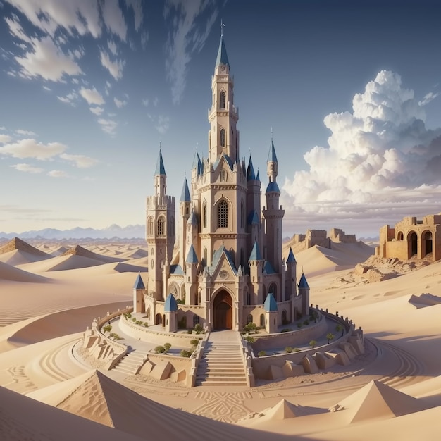 Sand castle in the middle of a desert Generate Ai