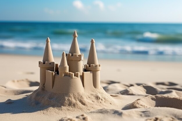 Photo sand castle on the sea coast in summer