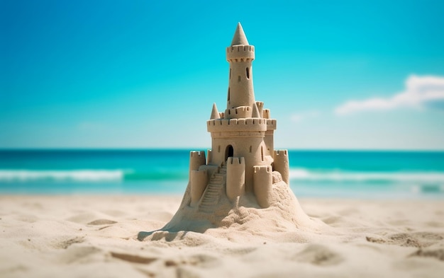 A sand castle on a sunny beach ai