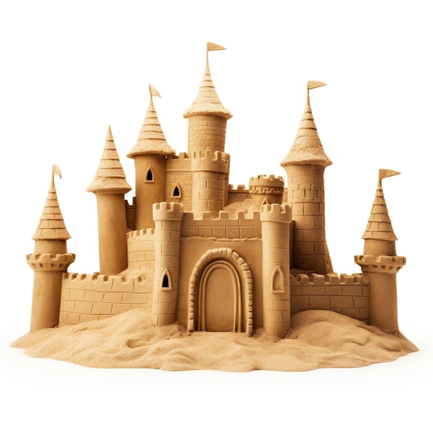 Sand castle on white background