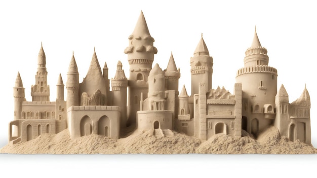 白い背景に砂の城