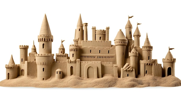 A sand castle on a white background