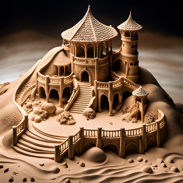 Photo a sand castle with a fence and a gate on the top