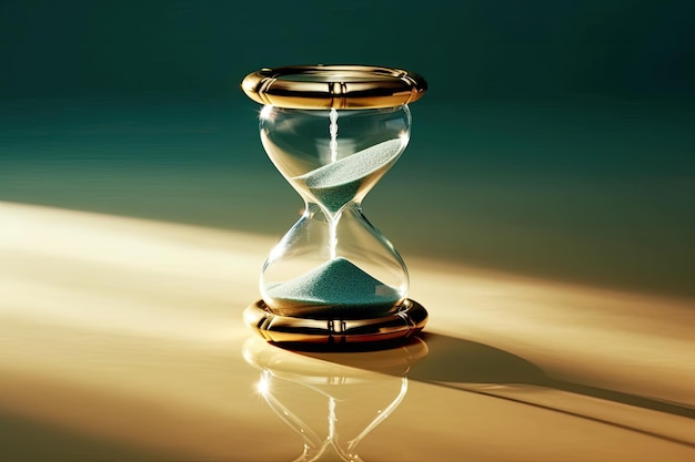 A sand clock with a gold base