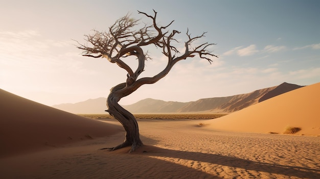 sand dune desert with one tree