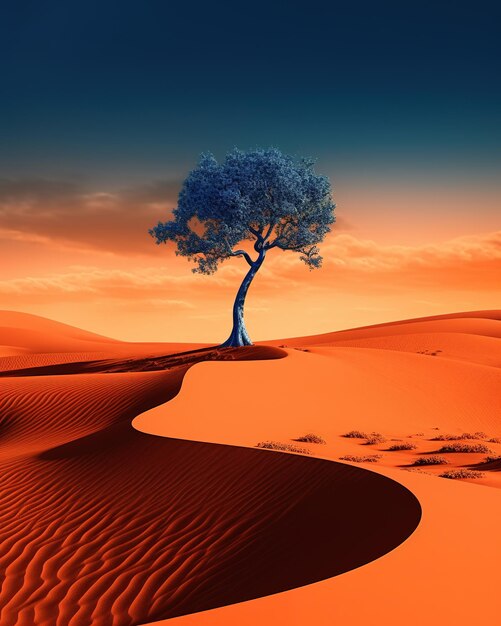 sand dune desert with one tree