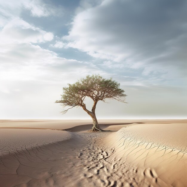 한 나무 가 있는 모래 언덕 사막