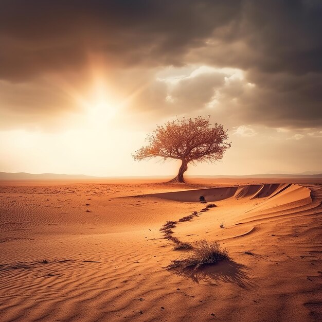 sand dune desert with one tree