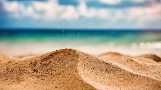 a sand dune is shown with a water droplet in the foreground