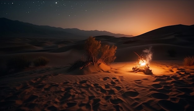 Фото Ландшафт песчаных дюн на открытом воздухе приключение ночной закат в сухой африке, созданный искусственным интеллектом