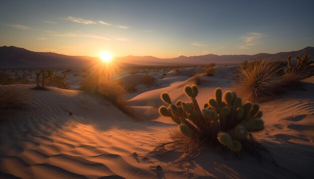 写真 砂丘の風景夕焼け空山脈の静かな風景人工知能によって生成された遠隔の荒野