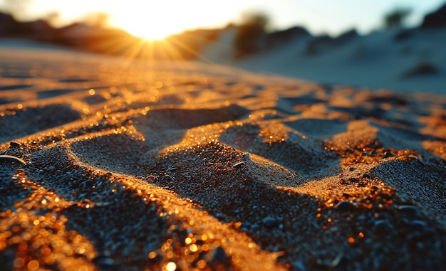 Photo a sand dune with a bird on it and the sun behind it