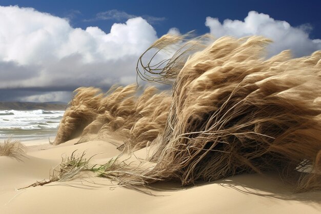 Sand dunes being reshaped by hurricaneforce winds