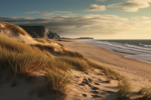 Sand dunes on the coast of the northern sea ai generative